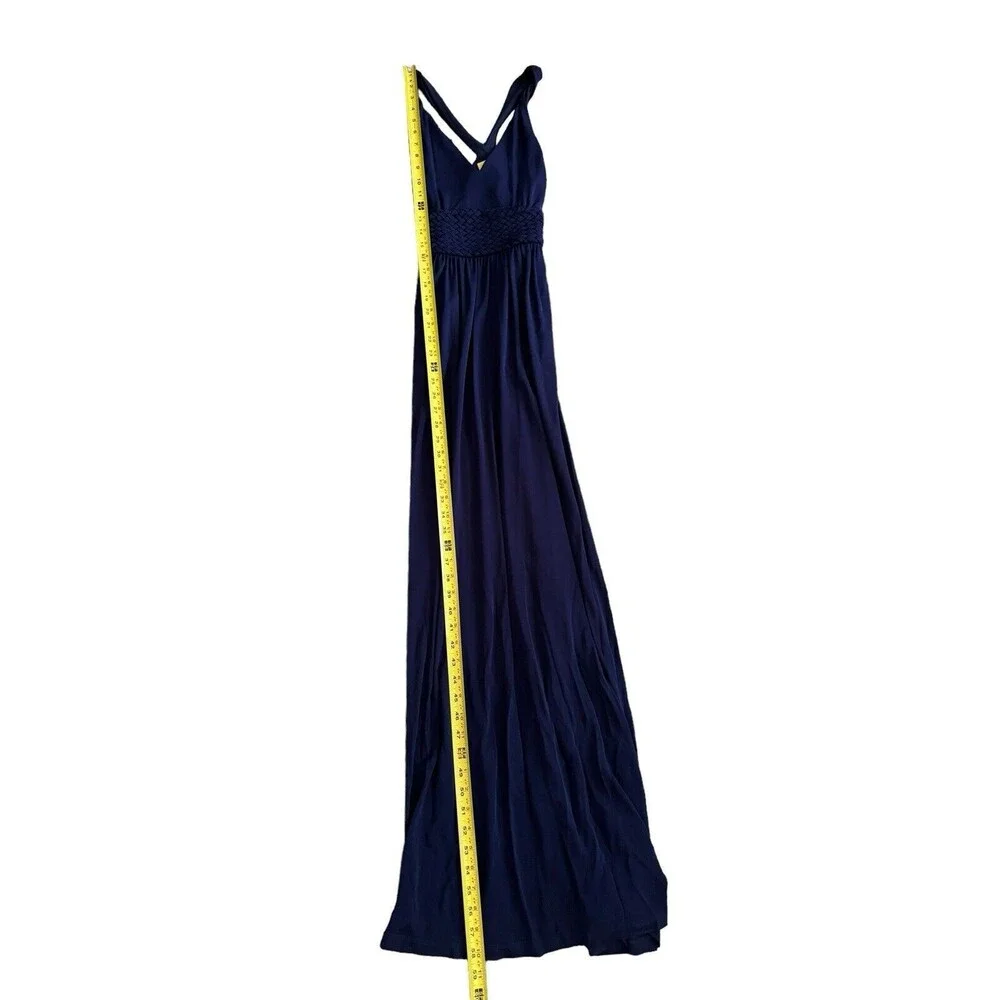Anthropologie Maeve Blue Yuma Maxi Dress Slinky Rayon Pockets Side Zip Size 2 - Picture 9 of 11